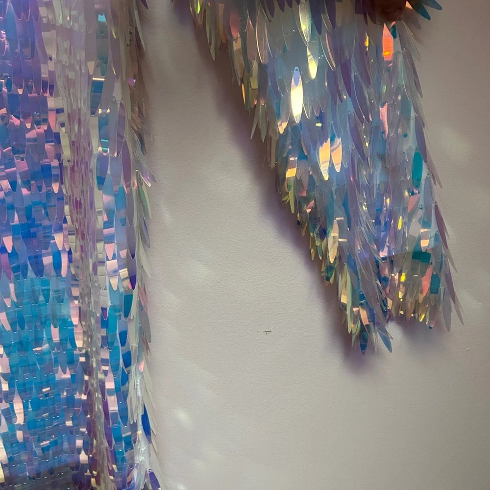 Iridescent Sequin Fringe Party Mini Body Con Dress M - Picture 4 of 16
